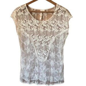 vintage y2k cream Embroidered Lace  Boho top resortwear cover up sheer blouse